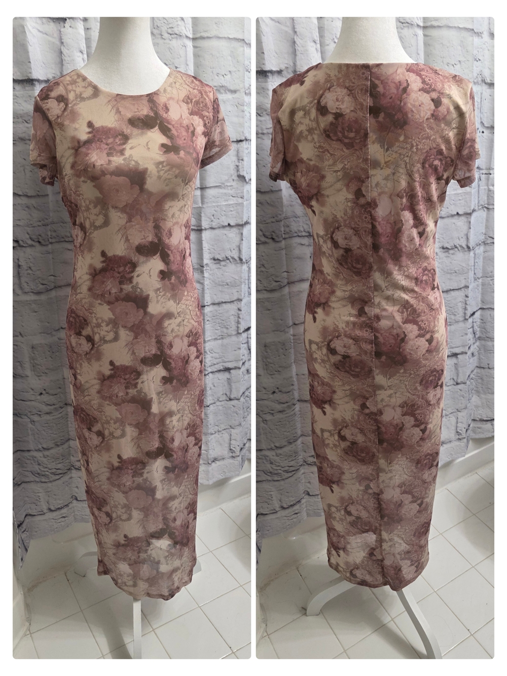 Almost Famous Mesh Rose Printed Short Sleeve Dress Size Large